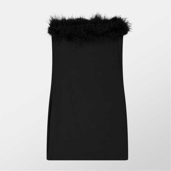 Feather Trim Strapless Mini Dress  