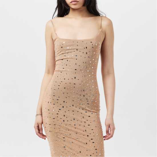 Rhinestone Embellished Mesh Maxi Dress Womens  