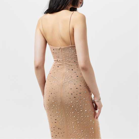 Rhinestone Embellished Mesh Maxi Dress Womens  