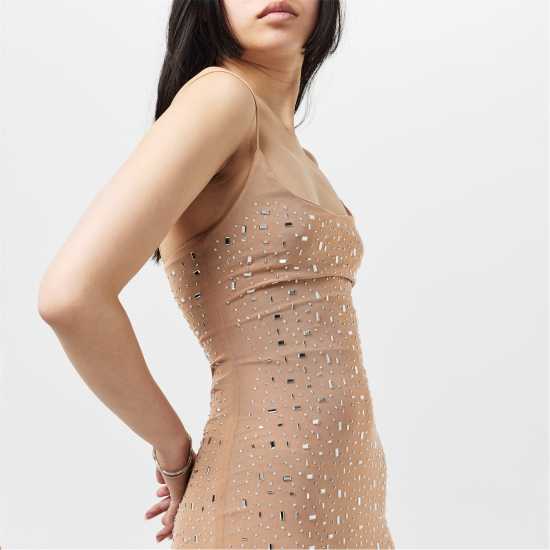 Rhinestone Embellished Mesh Maxi Dress Womens  