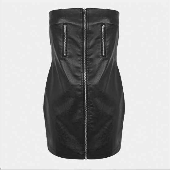 Zip Front Faux Leather Mini Dress Womens  