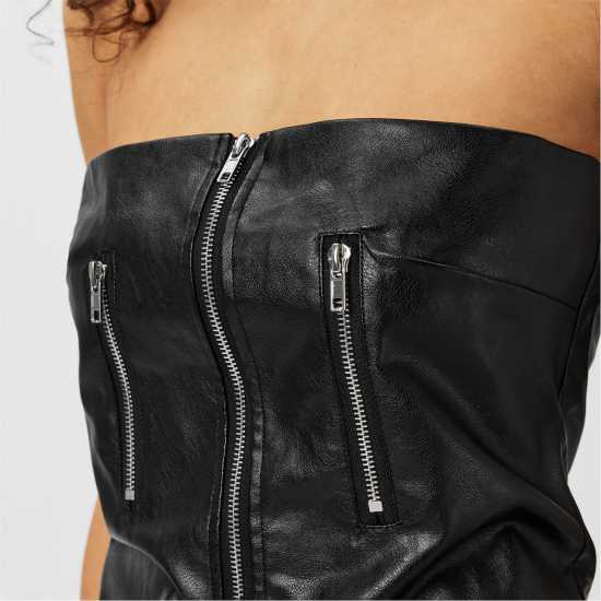 Zip Front Faux Leather Mini Dress Womens  
