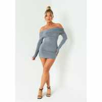 Дамска Рокля Missy Empire Fold Down Long Sleeve Bardot Dress  Дамски поли и рокли