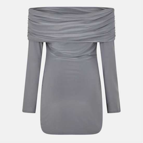 Дамска Рокля Fold Down Long Sleeve Bardot Dress  