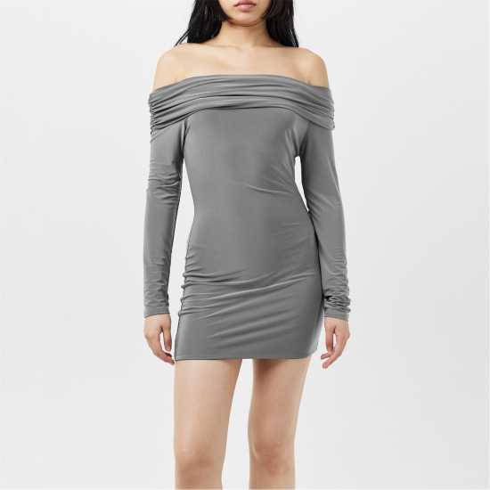 Дамска Рокля Fold Down Long Sleeve Bardot Dress  