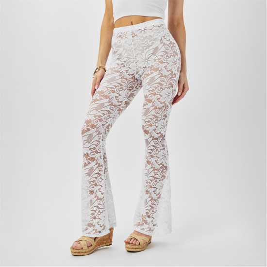 Missy Empire Lace Flared Trousers Womens Бяло Missy Empire Lace Flared Trousers Womens Бяло
