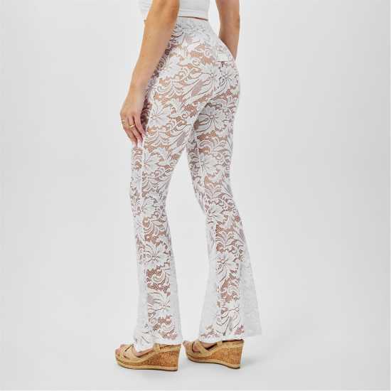 Missy Empire Lace Flared Trousers Womens Бяло Missy Empire Lace Flared Trousers Womens Бяло