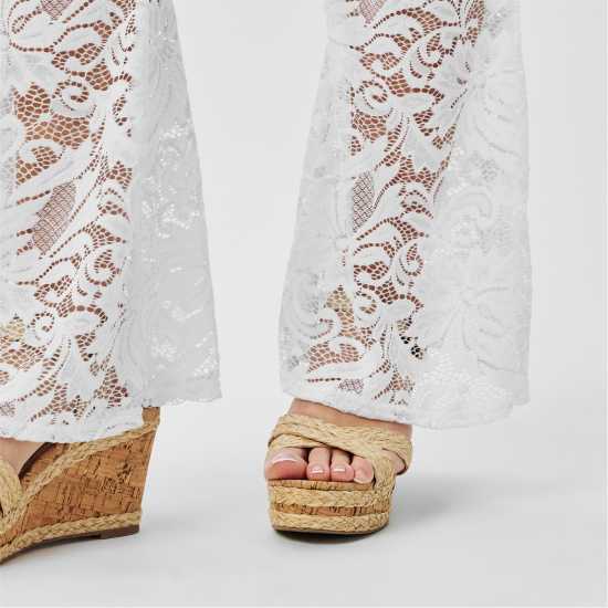 Missy Empire Lace Flared Trousers Womens Бяло Missy Empire Lace Flared Trousers Womens Бяло