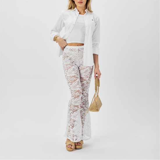 Missy Empire Lace Flared Trousers Womens Бяло Missy Empire Lace Flared Trousers Womens Бяло