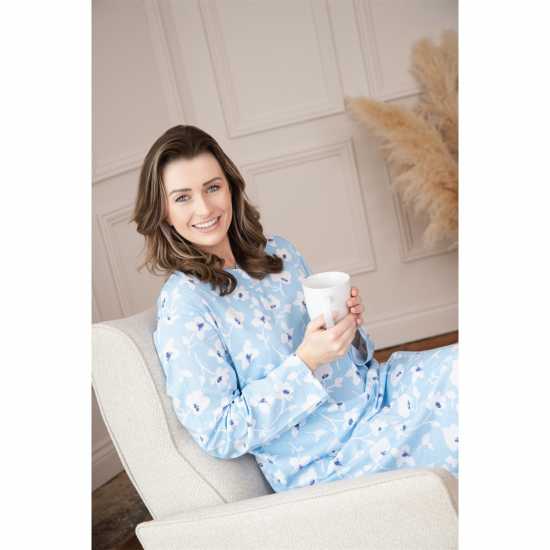 Womens 100% Organic Cotton Long Sleeve Nightdress Lt Blue Floral Womens 100% Organic Cotton Long Sleeve Nightdress Lt Blue Floral
