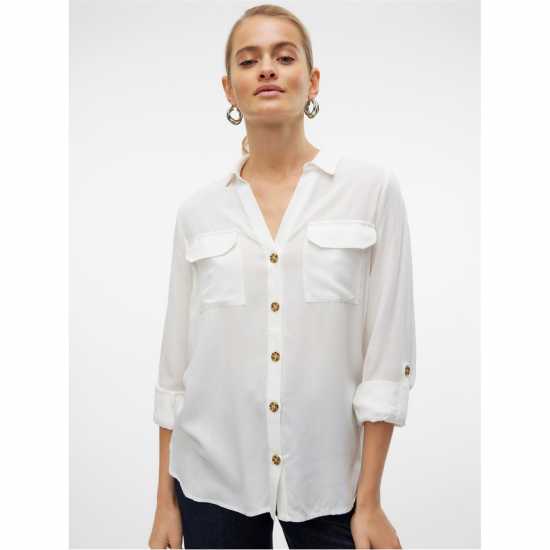 Vero Moda Риза С Дълъг Ръкав Long Sleeve Shirt Снежана Бяла Дамски ризи и тениски