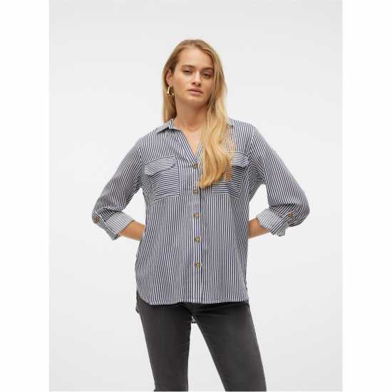 Vero Moda Риза С Дълъг Ръкав Long Sleeve Shirt Бяло/Мастило Дамски ризи и тениски