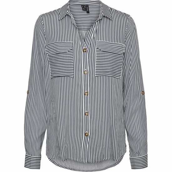 Vero Moda Риза С Дълъг Ръкав Long Sleeve Shirt Бяло/Мастило Дамски ризи и тениски
