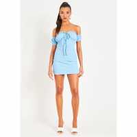 Missy Empire Tie Milkmaid Mini Dress Синьо Дамски поли и рокли