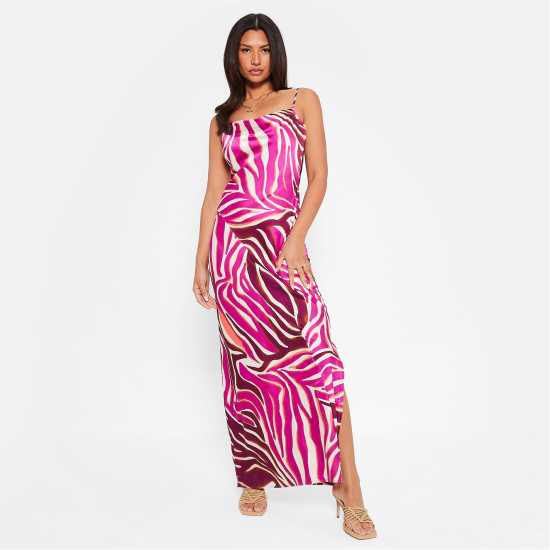 I Saw It First Printed Cami Cowl Neck Maxi Dress Pink Zebra Дамски поли и рокли