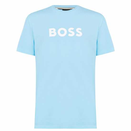 Boss Logo Print T-Shirt Light Blue 459 - Мъжки ризи