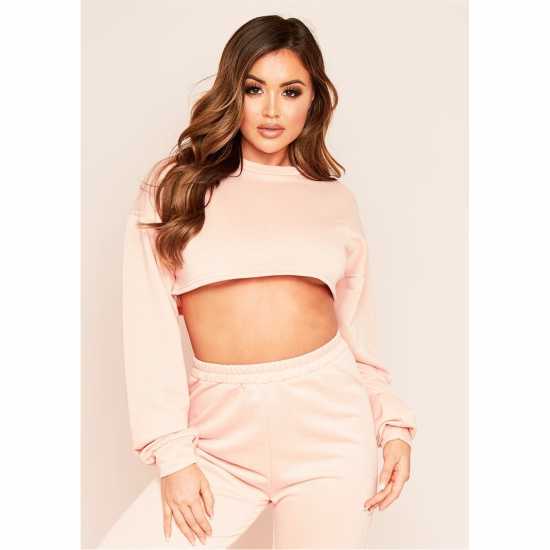 Missy Empire Stitch Cropped Sweatshirt Праскова Дамски пуловери