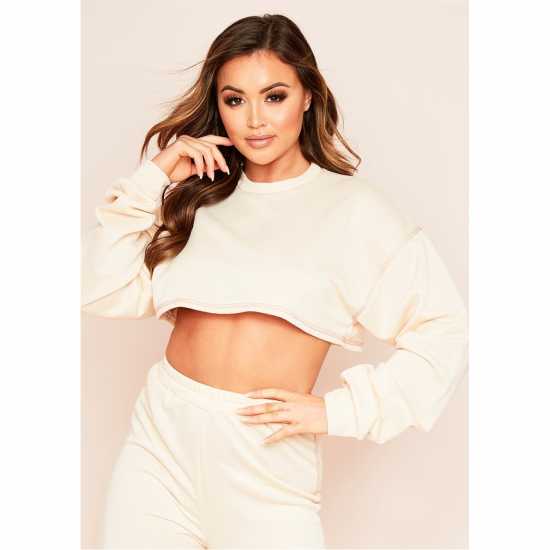 Дамски пуловери Missy Empire Stitch Cropped Sweatshirt Крем Missy Empire Stitch Cropped Sweatshirt Крем Дамски пуловери