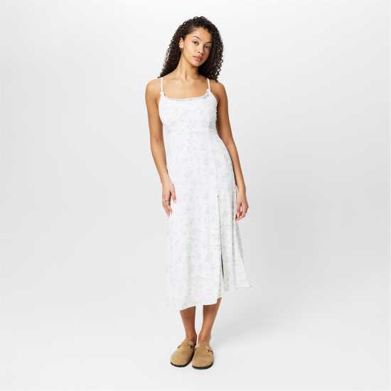 Средна Рокля Jack Wills Midi Dress Бяло/Сини Дитс Дамски поли и рокли