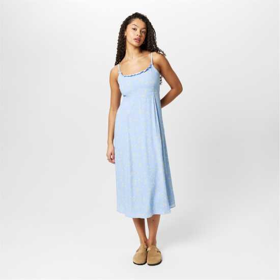 Средна Рокля Jack Wills Midi Dress Синьо/Жълто Дитс Дамски поли и рокли