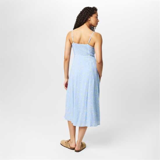 Средна Рокля Jack Wills Midi Dress Синьо/Жълто Дитс Дамски поли и рокли