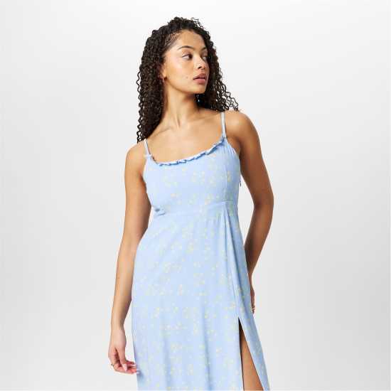 Средна Рокля Jack Wills Midi Dress Синьо/Жълто Дитс Дамски поли и рокли