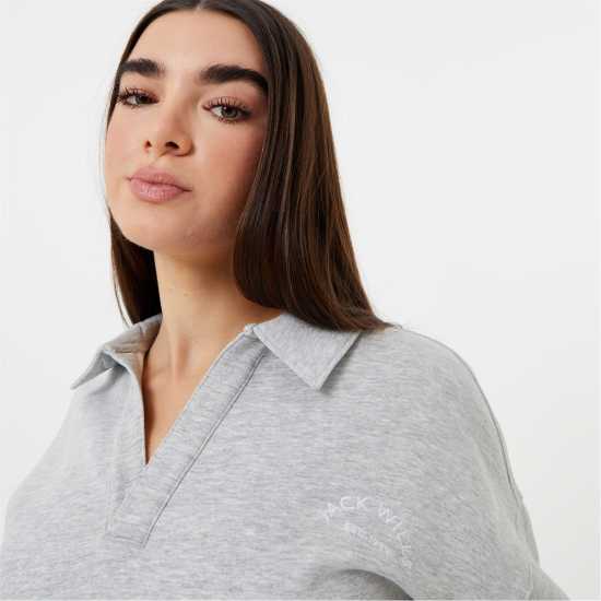 Jack Wills Open Collar Graphic Sweatshirt Grey Marl Дамски суичъри и блузи с качулки
