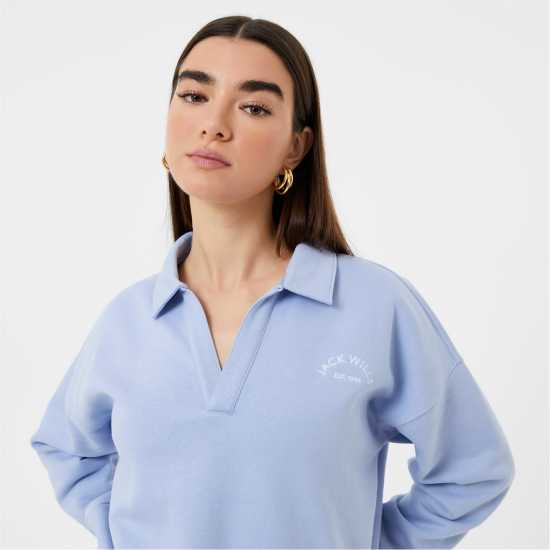 Jack Wills Open Collar Graphic Sweatshirt Soft Blue Дамски суичъри и блузи с качулки
