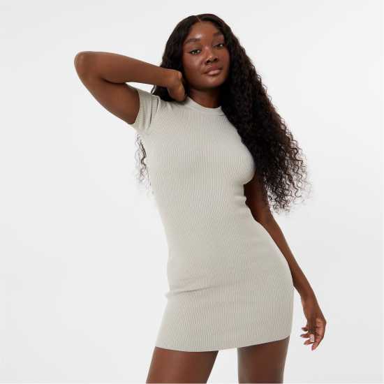 Jack Wills Ribbed Mini Dress Stone Дамски пуловери и жилетки