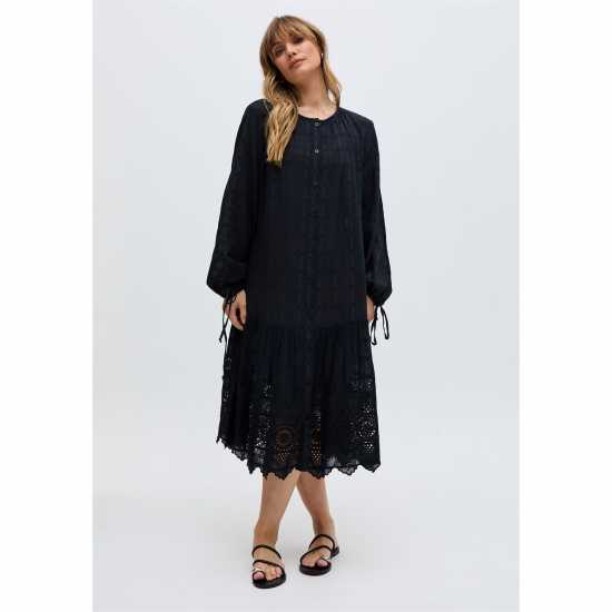 Средна Рокля Olivia Button Down Embroidered Midi Dress In Black  