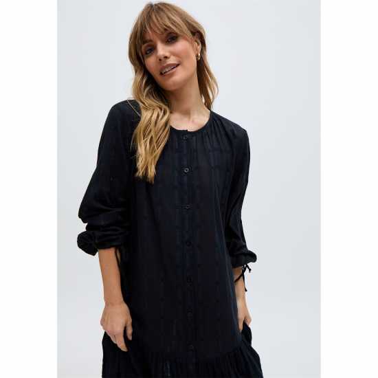 Средна Рокля Olivia Button Down Embroidered Midi Dress In Black  