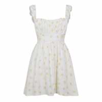 Jack Wills Patterned Tie Back Dress Лимон Печат Дамски поли и рокли