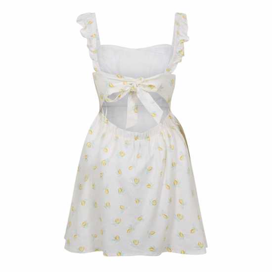 Jack Wills Patterned Tie Back Dress Лимон Печат Дамски поли и рокли