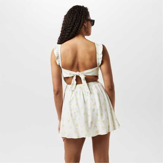 Jack Wills Patterned Tie Back Dress Лимон Печат Дамски поли и рокли