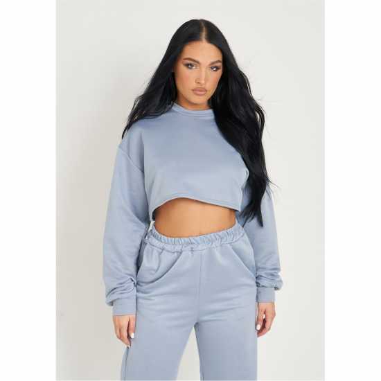 Дамски пуловери Missy Empire Loopback Sweatshirt Синьо Missy Empire Loopback Sweatshirt Синьо Дамски пуловери