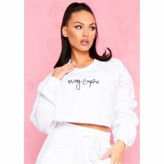 Missy Empire Empire Branded Slogan Cropped Sweater Бяло Дамски пуловери