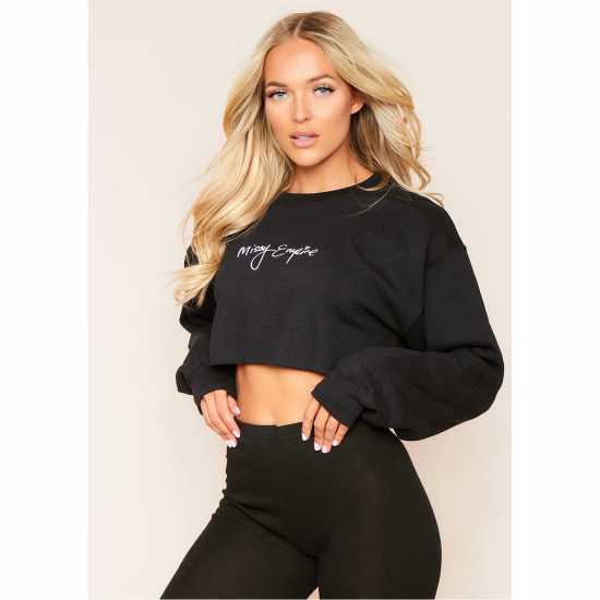 Missy Empire Empire Branded Slogan Cropped Sweater Черно Дамски пуловери