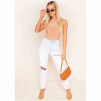 Missy Empire Light Wash Ripped Mom Jeans  Дамски дънки