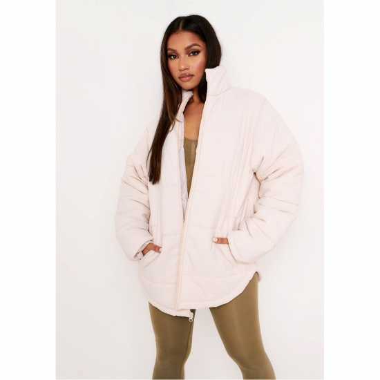 Missy Empire Women's Oversized Long Sleeve Medium Puffer Jacket Камък 