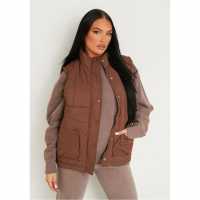 Ватирано Елече Missy Empire Women's Pocket Detail Sleeveless Padded Gilet Шоколад Ватирано Елече Missy Empire Women's Pocket Detail Sleeveless Padded Gilet Шоколад
