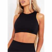 Missy Empire Ribbed Racer Crop Top Черно Missy Empire Ribbed Racer Crop Top Черно