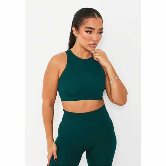 Missy Empire Ribbed Racer Crop Top Зелено 