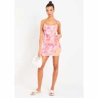Missy Empire Slinky Strappy Back Detail Mini Dress Розово Дамски поли и рокли
