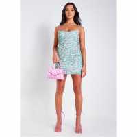 Missy Empire Ruched Mesh Mini Dress Зелено Дамски поли и рокли