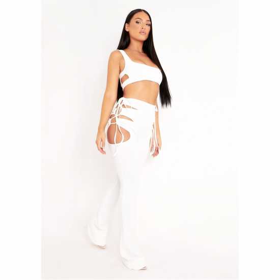 Missy Empire Out Lace Up Flared Trousers Крем 