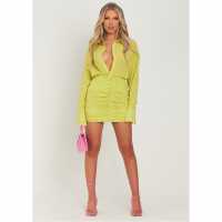 Missy Empire Sleeve Plunge Front Ruched Skirt Mini Dress Лайм 