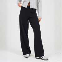 Brave Soul Bs Womens Charcoal Ribbed Wide Leg Trousers  