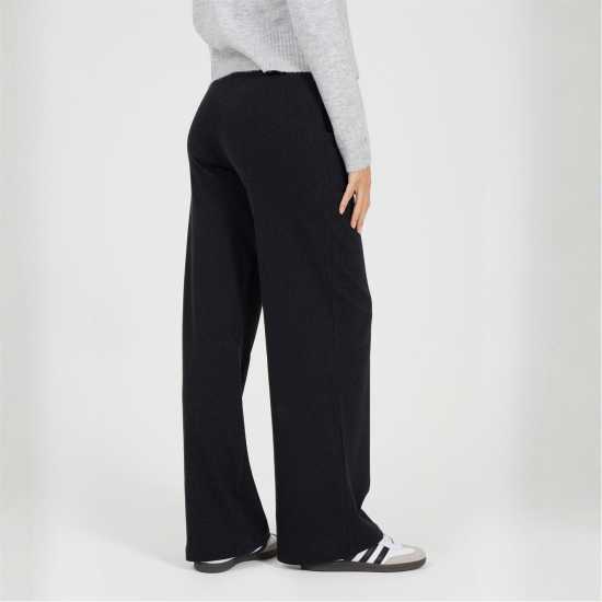 Brave Soul Bs Womens Charcoal Ribbed Wide Leg Trousers  