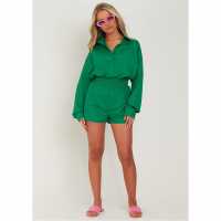 Missy Empire Oversized High Waisted Runner Shorts Зелено 