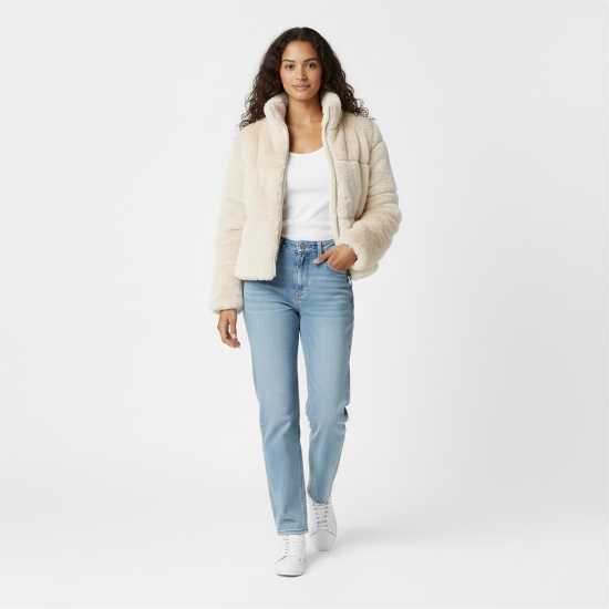 Jack Wills Women's Jw Fur Long Sleeve Short Puffer Jacket Крем 